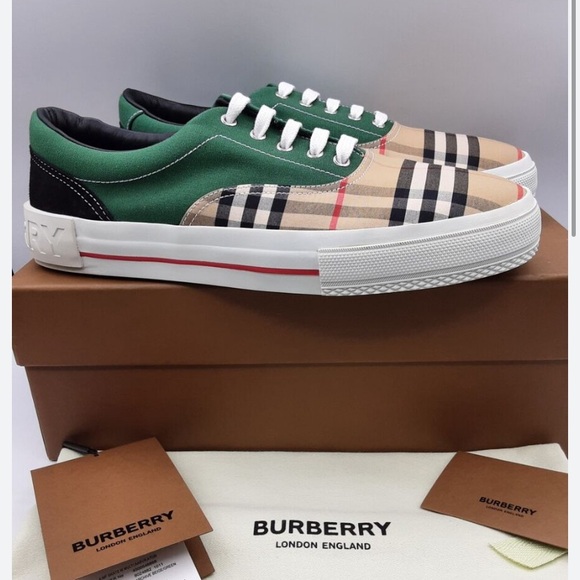 NIB BURBERRY MENS ARCHIVE CAL SUEDE COTTON VINTAGE CHECK Sneakers size uk6 eur40 - Picture 1 of 5